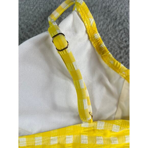 Kona Sol Two Piece Swimsuit Womens Large Yellow Checkered Plaid Bikini NWT - Picture 8 of 15